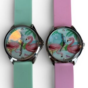 TWO! Boum Flamingo Theme Watches with Silicone Straps. Pink and Green